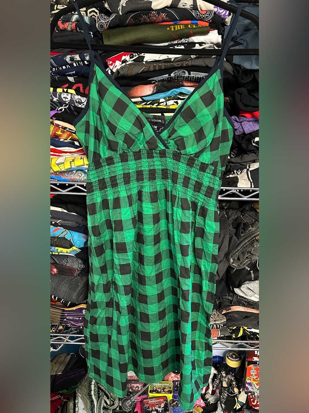 Y2K CANDY COUTURE women's green black checkered print summer dress, M.